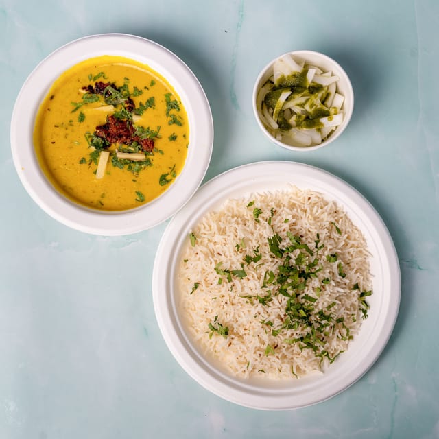 Kadhi Chawal (Yogurt Curry with Rice).